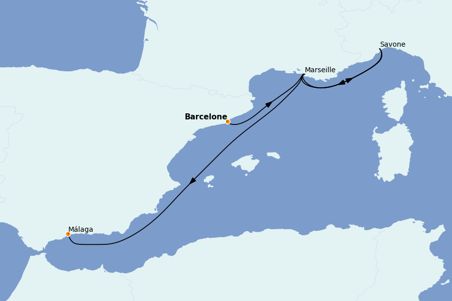 Itinerario del crucero Mediterráneo 5 días a bordo del Costa Favolosa