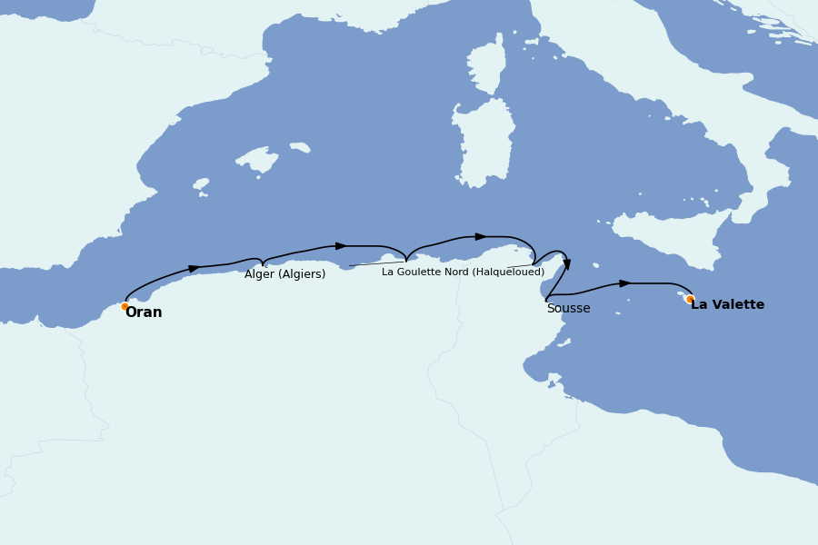 Itinerario del crucero Croisière escales en Algérie, Tunisie et Malte 8 días a bordo del MS World Explorer