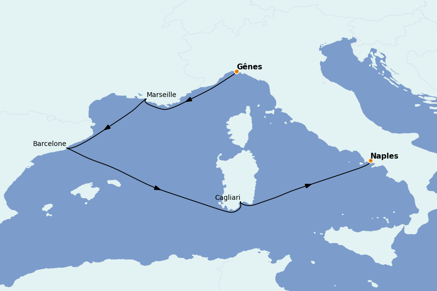 Itinerario del crucero Mediterráneo 5 días a bordo del Costa Toscana