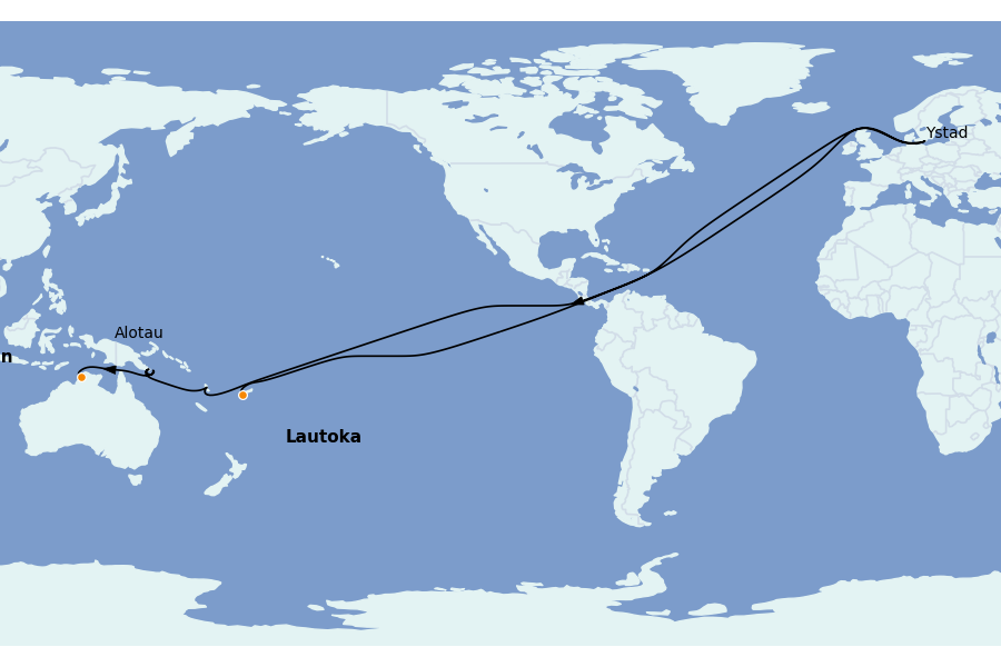 Itinéraire de la croisière Tahiti, Bora Bora, Cook Islands, Nouvelle-Calédonie, Fidji, Vanuatu, Samoa, Salomon 16 jours à bord du Seabourn Pursuit