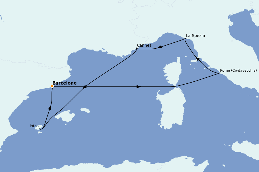Itinerario del crucero Mediterráneo Occidental 7 días a bordo del Valiant Lady