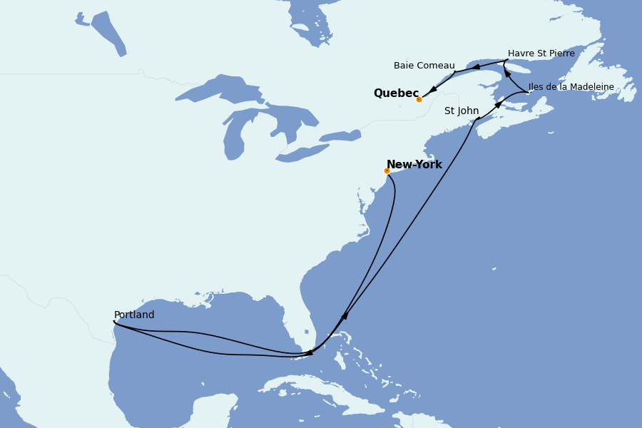 Itinéraire de la croisière Alaska, Canada et Glacières 8 jours à bord du Explora III