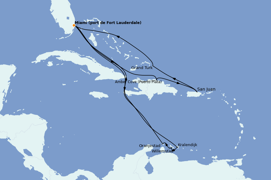 Itinéraire de la croisière Caraïbes de l'Est (Antilles) 14 jours à bord du Majestic Princess