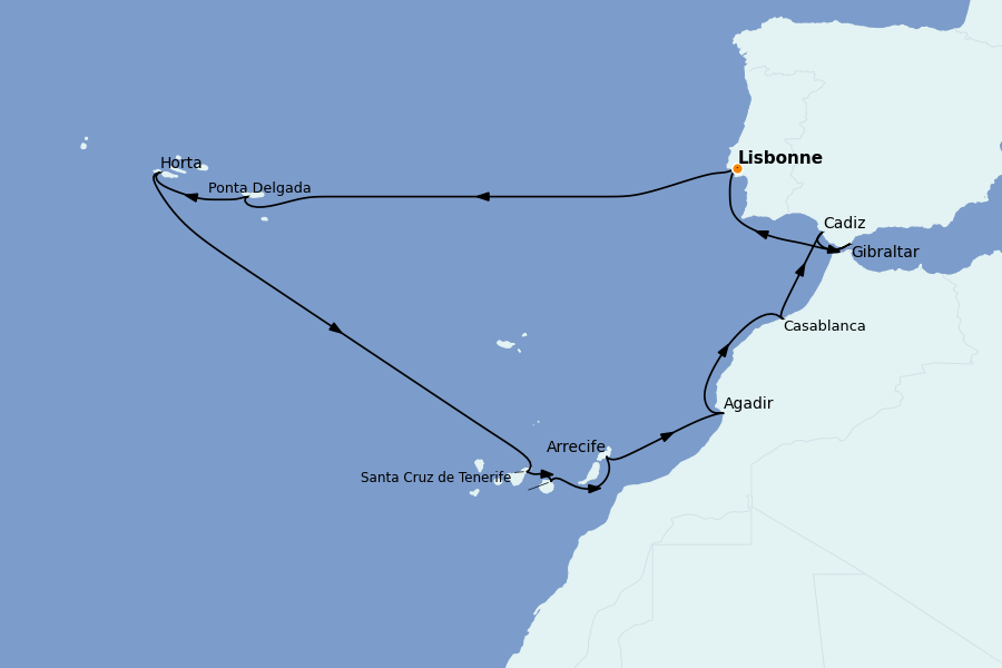 Itinerario del crucero Islas Canarias 12 días a bordo del Norwegian Sky