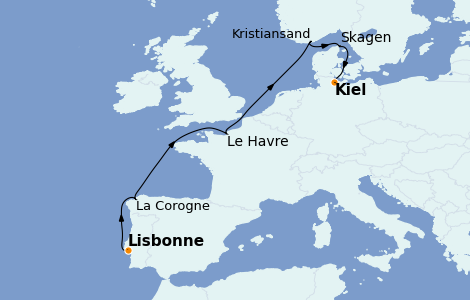 Itinerario del crucero Mediterráneo 8 días a bordo del Costa Diadema