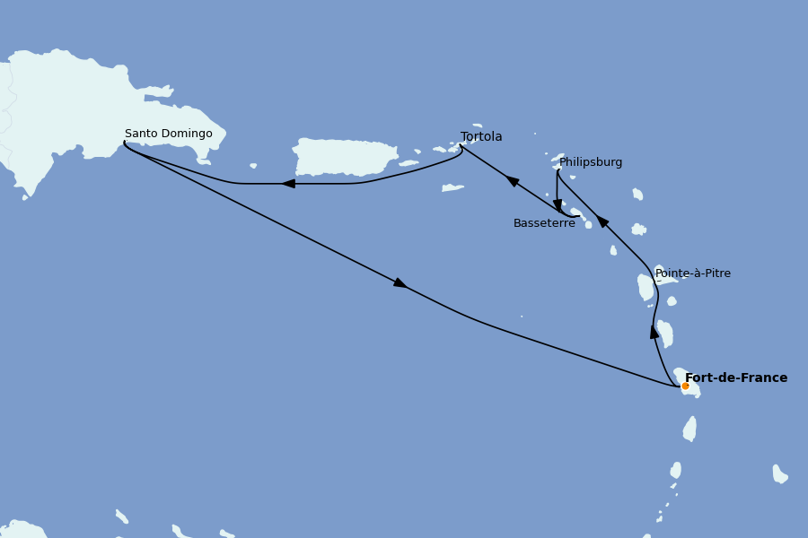 Itinéraire de la croisière Caraïbes de l'Est (Antilles) 7 jours à bord du Costa Favolosa