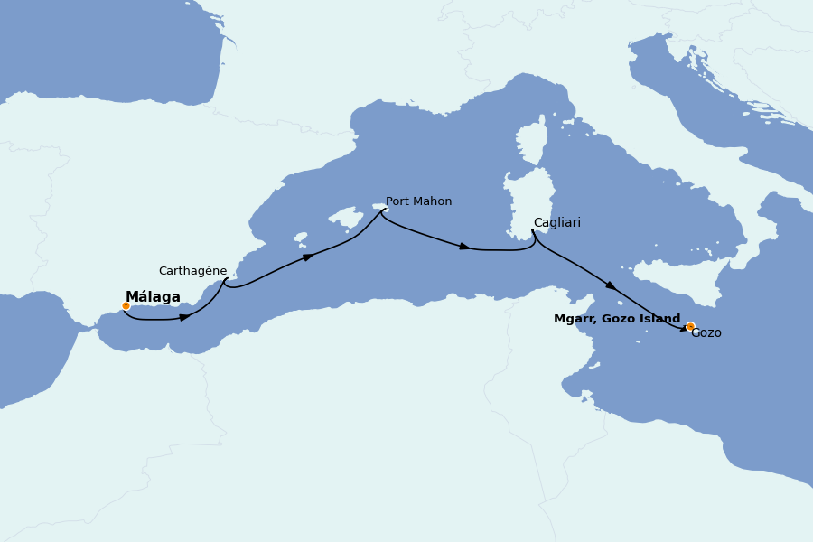 Itinéraire de la croisière Méditerranée Occidentale 9 jours à bord du Star Flyer