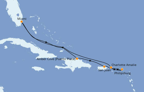 Itinerario del crucero Caribe del Este 8 días a bordo del Carnival Freedom
