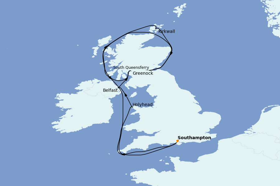 Itinéraire de la croisière Îles Britanniques 10 jours à bord du Regal Princess