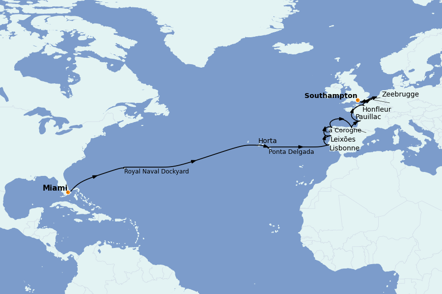 Itinéraire de la croisière Méditerranée Occidentale 22 jours à bord du Insignia
