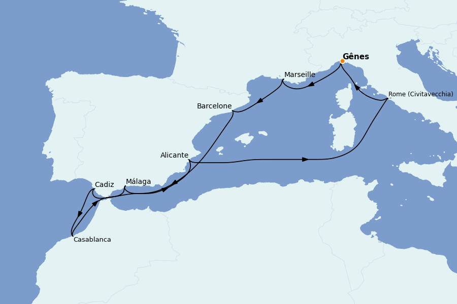 Itinerario del crucero Mediterráneo Occidental 10 días a bordo del MSC Magnifica