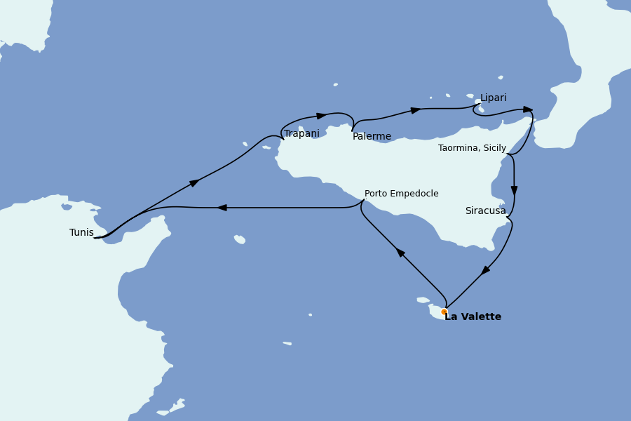 Itinerario del crucero Mediterráneo Occidental 8 días a bordo del Le Bougainville