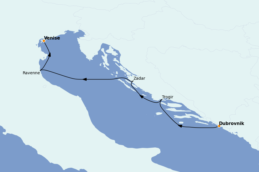 Itinéraire de la croisière Méditerranée Occidentale 7 jours à bord du Le Dumont d'Urville