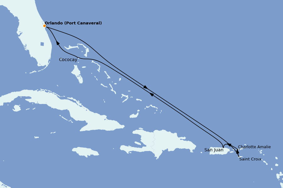 Itinéraire de la croisière Caraïbes de l'Est (Antilles) 8 jours à bord du Adventure of the Seas