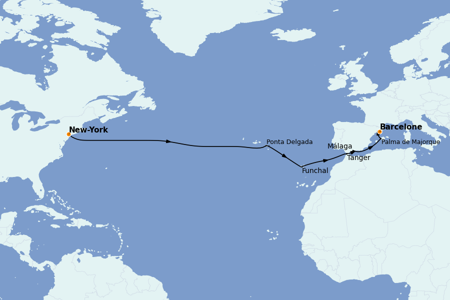 Itinéraire de la croisière Méditerranée Occidentale 14 jours à bord du Valiant Lady