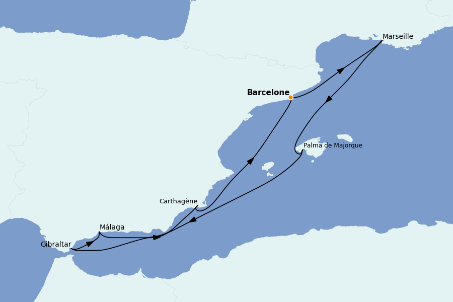 Itinéraire de la croisière Méditerranée Occidentale 10 jours à bord du Silver Ray