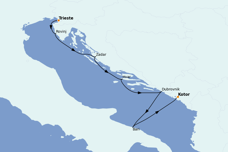 Itinéraire de la croisière Grèce & Adriatique 9 jours à bord du Silver Muse