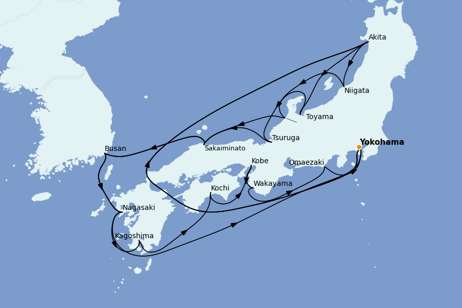 Itinéraire de la croisière Chine, Japon, Hong Kong, Taïwan, Corée du Sud 22 jours à bord du Diamond Princess
