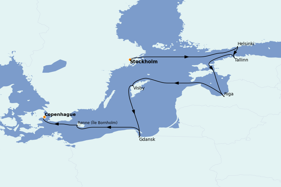 Itinéraire de la croisière Mer Baltique - Russie - Mer du Nord 7 jours à bord du Silver Spirit