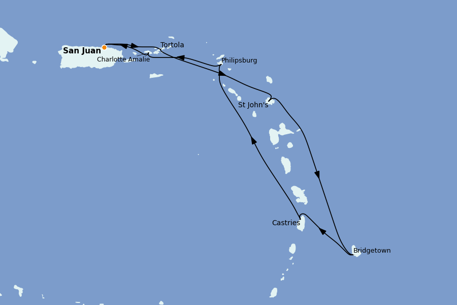 Itinéraire de la croisière Caraïbes de l'Est (Antilles) 7 jours à bord du Norwegian Epic