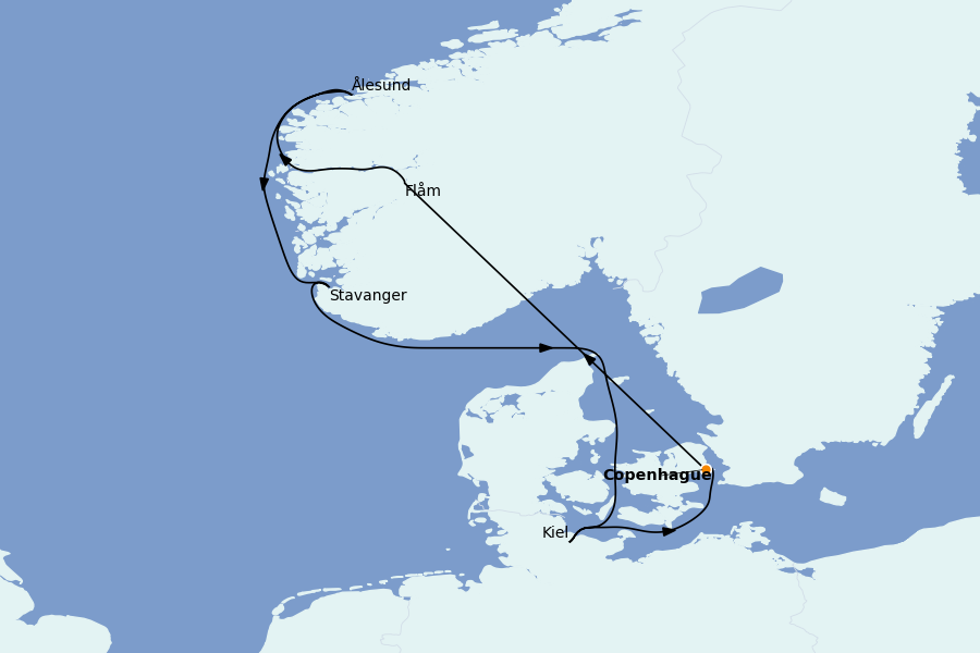 Itinéraire de la croisière Fjords Norvégiens et Scandinavie 7 jours à bord du Costa Diadema