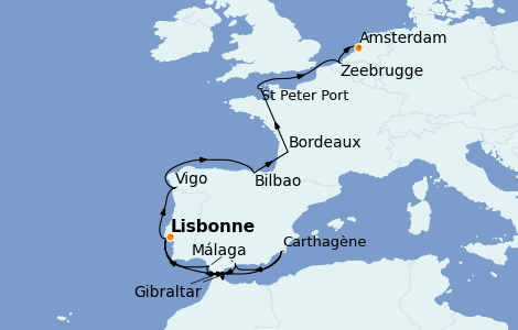 Itinéraire de la croisière Méditerranée 15 jours à bord du Ms Volendam