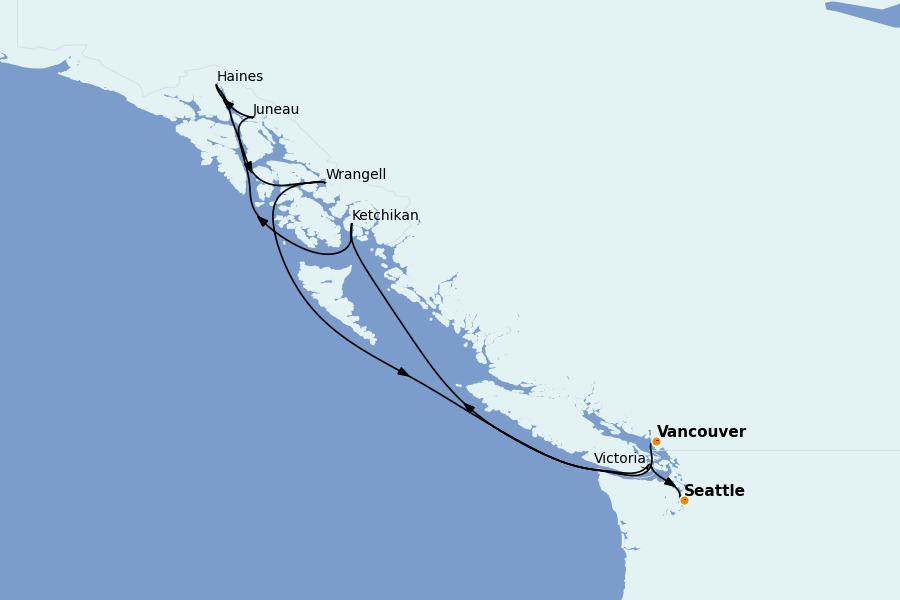 Itinéraire de la croisière Alaska 9 jours à bord du Riviera