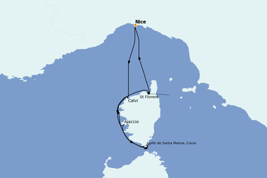 Itinéraire de la croisière Méditerranée Occidentale 6 jours à bord du Le Ponant