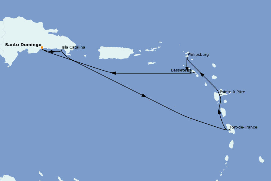 Itinéraire de la croisière Caraïbes de l'Est 7 jours à bord du Costa Fascinosa
