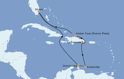 Itinéraire de la croisière Caraïbes de l'Est 8 jours à bord du Carnival Horizon
