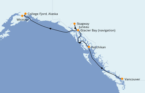 Itinéraire de la croisière Alaska 7 jours à bord du Sapphire Princess