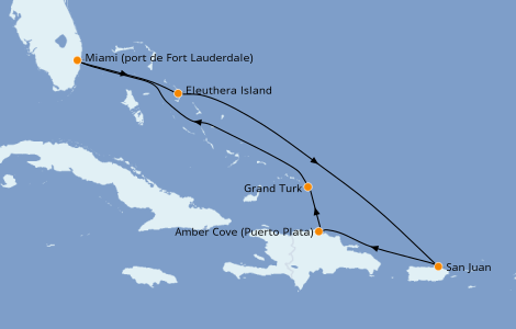 Itinéraire de la croisière Caraïbes de l'Est 7 jours à bord du Sky Princess