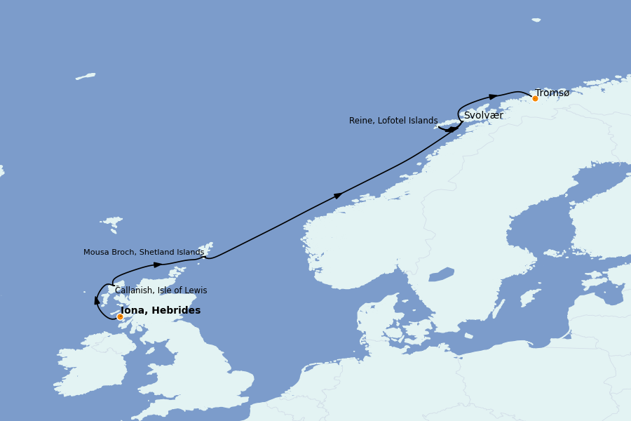 Itinéraire de la croisière Fjords & Norvège 13 jours à bord du Le Lyrial