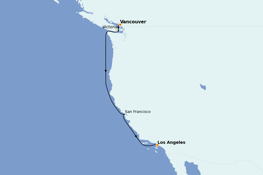 Itinéraire de la croisière Californie 6 jours à bord du Emerald Princess