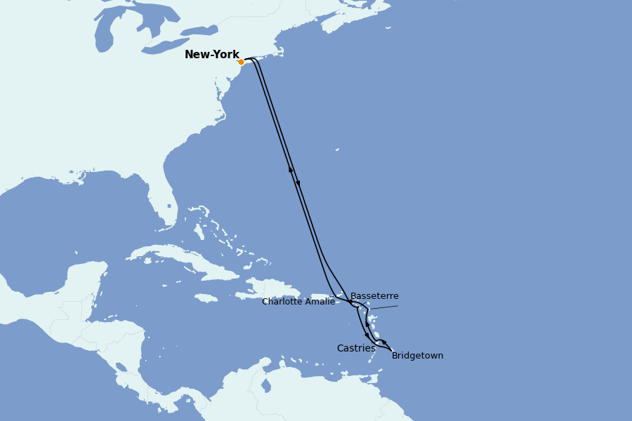 Itinéraire de la croisière Caraïbes de l'Est (Antilles) 12 jours à bord du Norwegian Breakaway