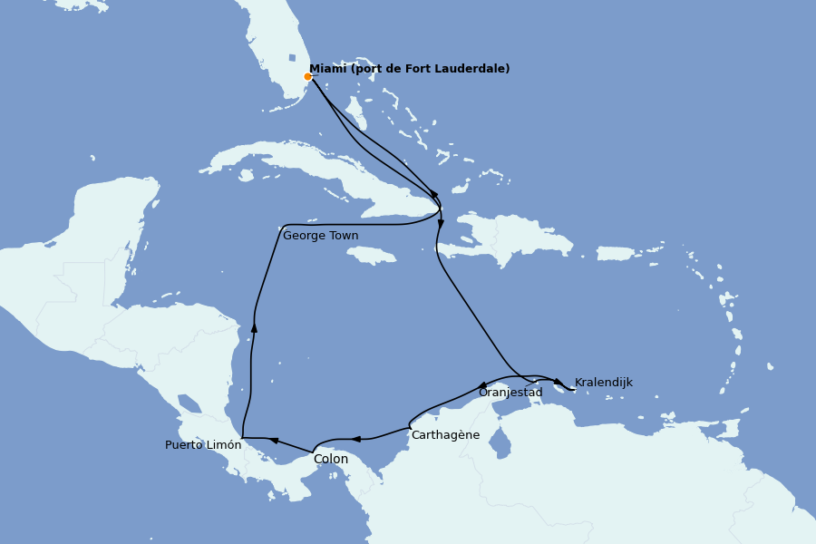 Itinéraire de la croisière Caraïbes de l'Ouest - Mexique, Cuba, Jamaïque 12 jours à bord du Caribbean Princess