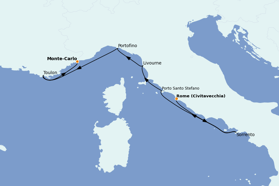 Itinéraire de la croisière Méditerranée 7 jours à bord du Silver Ray