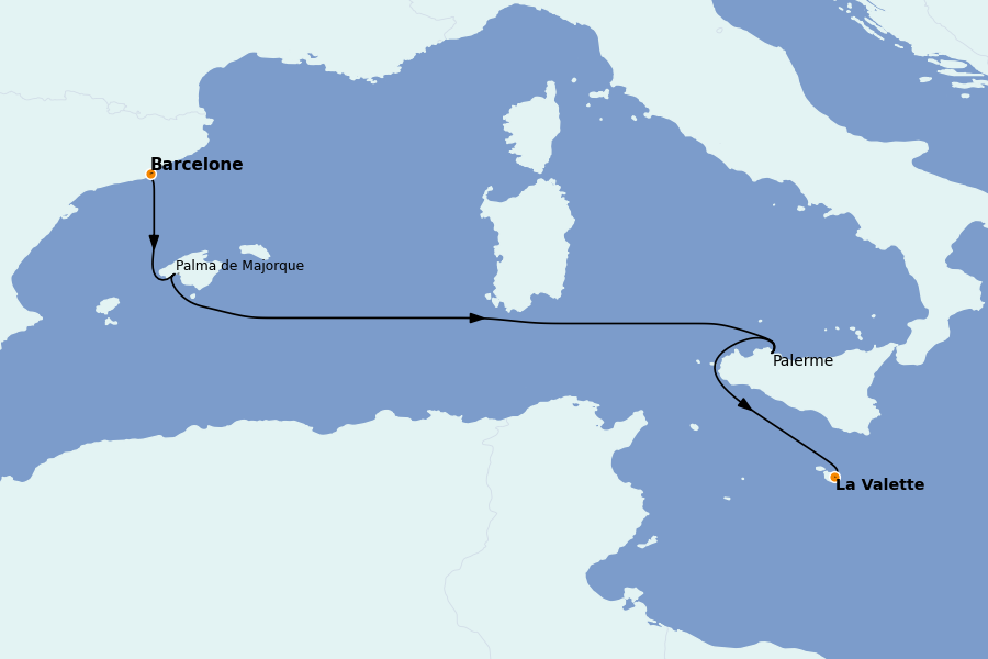 Itinéraire de la croisière Méditerranée 4 jours à bord du Explora I