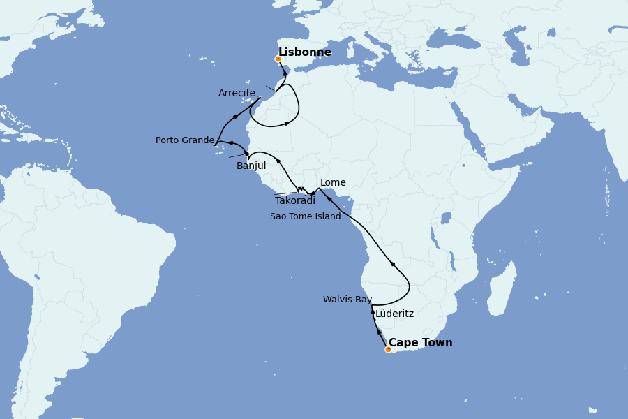 Itinéraire de la croisière Méditerranée Occidentale 24 jours à bord du Regatta