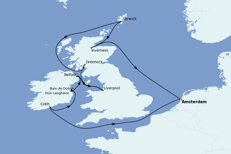 Itinéraire de la croisière Îles Britanniques 12 jours à bord du Celebrity Eclipse