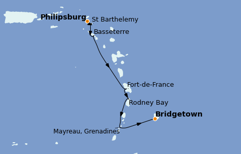 Itinéraire de la croisière Caraïbes de l'Est 7 jours à bord du Seabourn Odyssey