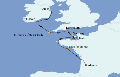 Itinéraire de la croisière Îles Britanniques 8 jours à bord du L'Austral