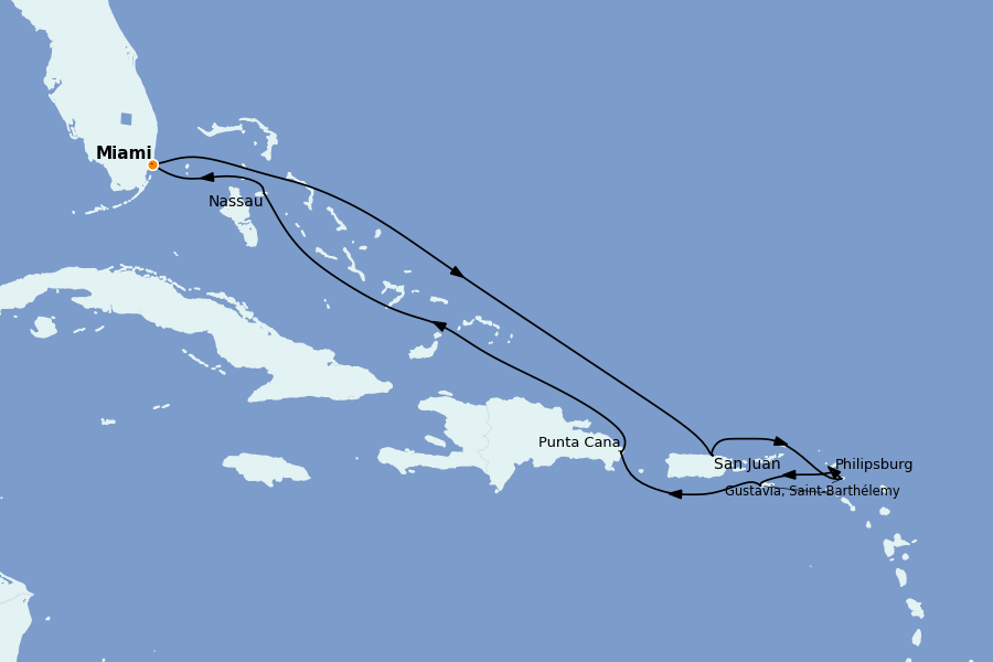 Itinéraire de la croisière Caraïbes de l'Est 10 jours à bord du Seven Seas Grandeur