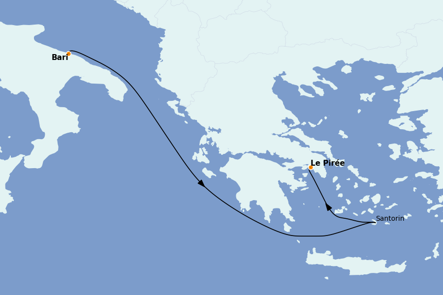Itinéraire de la croisière Îles Grecques, Adriatique et Turquie - Méditerranée Orientale 3 jours à bord du MSC Sinfonia