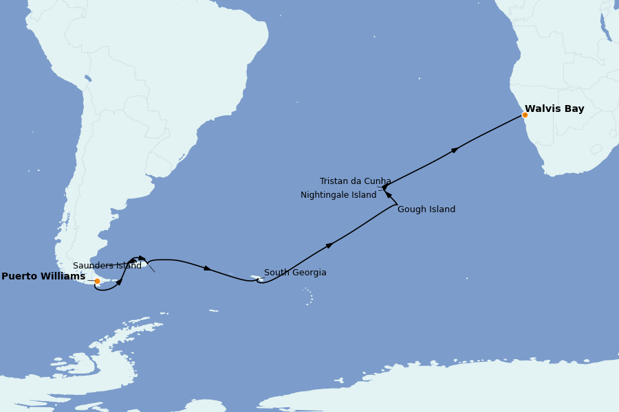 Itinéraire de la croisière Chili et Fjords Chiliens 21 jours à bord du Silver Wind