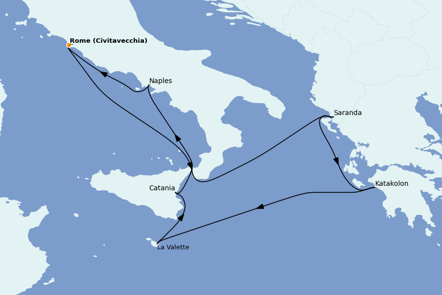 Itinéraire de la croisière Méditerranée 7 jours à bord du Sapphire Princess