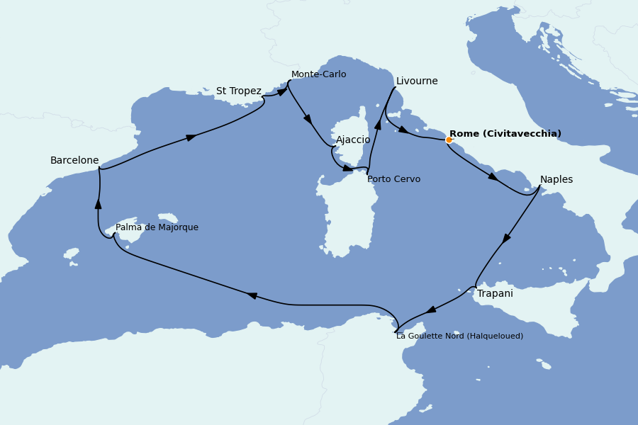 Itinerario del crucero Mediterráneo Occidental 14 días a bordo del Explora II