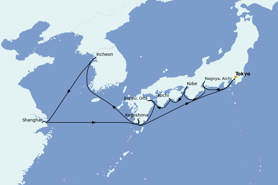 Itinéraire de la croisière Chine, Japon, Hong Kong, Taïwan, Corée du Sud 14 jours à bord du Seven Seas Explorer