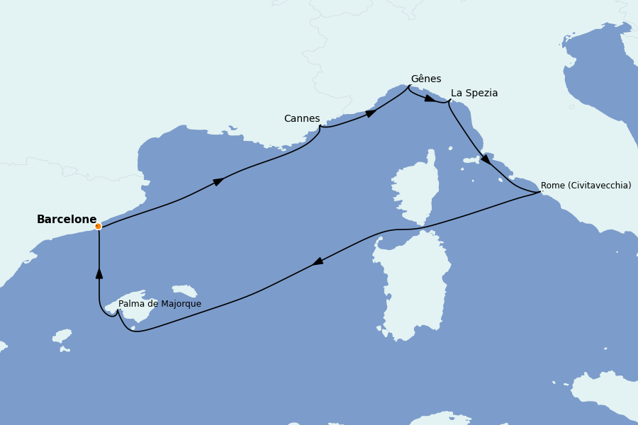Itinéraire de la croisière Méditerranée 7 jours à bord du MSC Seaview