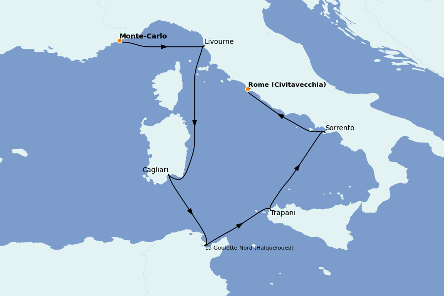 Itinéraire de la croisière Méditerranée 7 jours à bord du Seven Seas Splendor